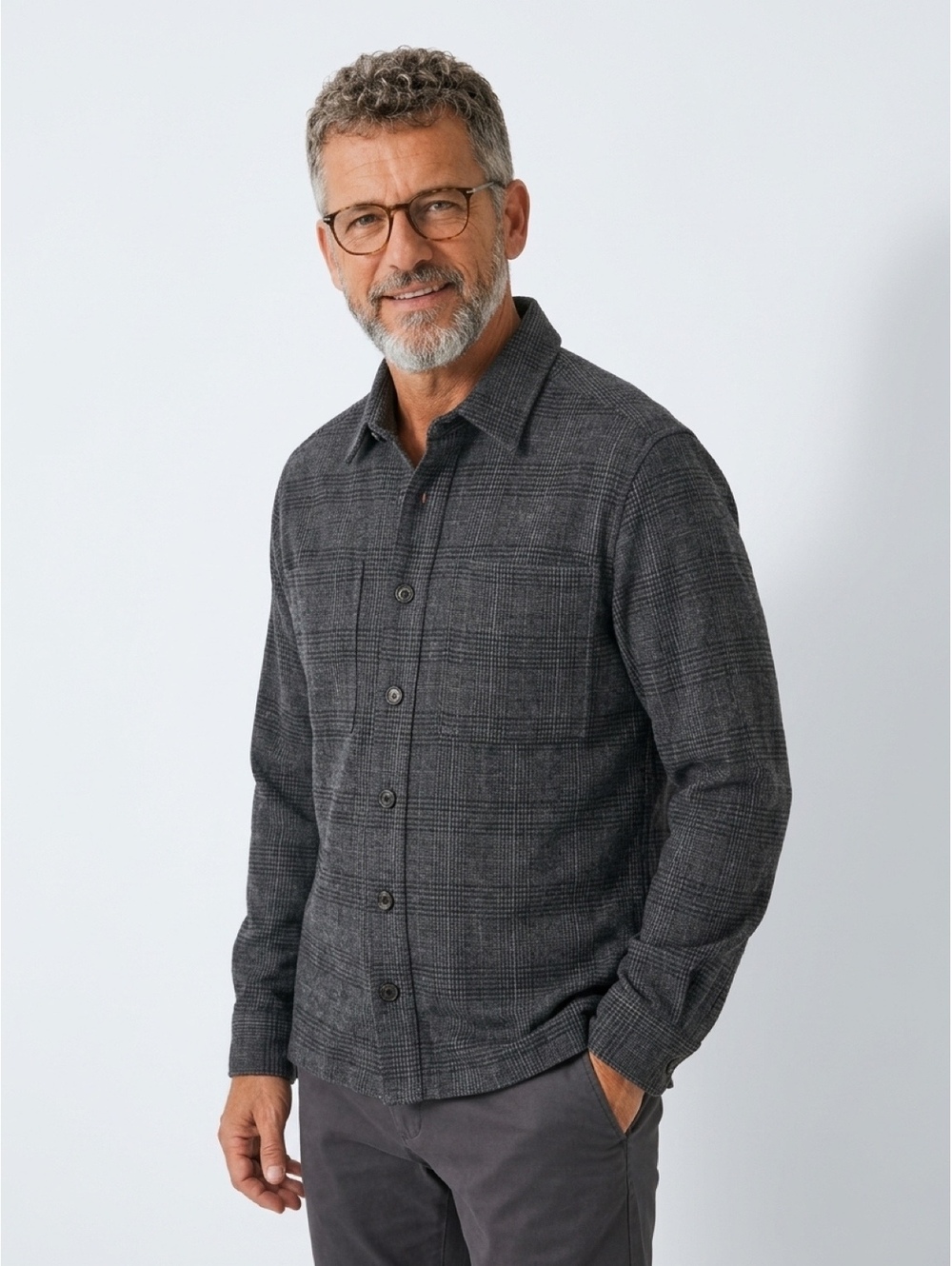 DKNY Mens Plaid Shirt Jacket Charcoal Heather Button Front NWT M $118